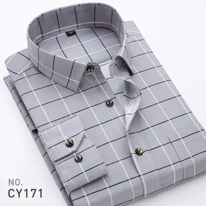 Men's slim fit long sleeve grey windowpane check shirt with brown buttons styling