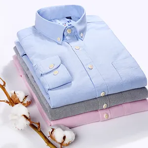 Chemises Oxford en pur coton pour hommes, coupe ajustée business casual manches longues