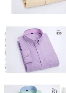 High-quality macro view of folded lilac Oxford cotton long sleeve button-up shirt