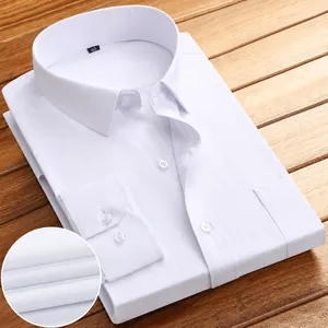 Chemise habillée classique à manches longues pour hommes en blanc armure toile