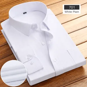 Chemise habillée classique à manches longues pour hommes en blanc armure toile