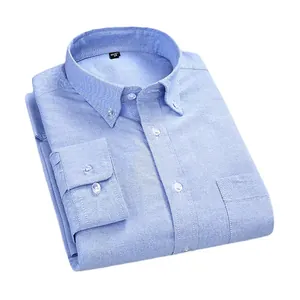 Chemise Oxford homme bleu clair à manches longues en pur coton de style business casual