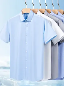 Chemise business homme à manches courtes sans repassage en coton 80 fils double fin
