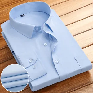 Chemise pour homme business casual bleu clair à manches longues et texture armure toile