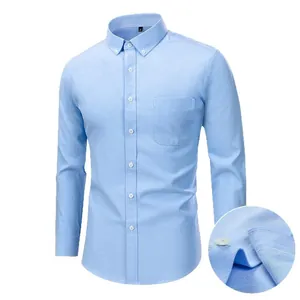 Chemise Oxford bleu clair pour homme en pur coton, coupe cintrée et style business