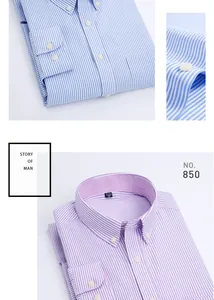 Detailed view of blue and purple striped Oxford long-sleeve shirts for men