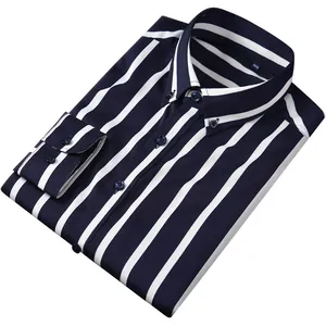 Chemise classique à rayures verticales bleu marine et blanc pour homme, extensible et chic
