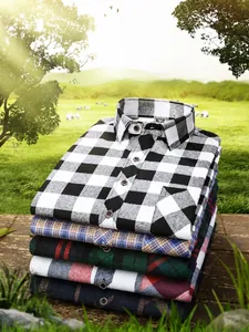 Men's Brushed Plaid Long Sleeve Shirt British Style Slim Fit Button Down Flannel Shirt For Spring Casual Daily Top