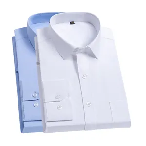 Chemises de ville à manches longues pour hommes en blanc classique et bleu clair
