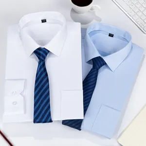 Professional long-sleeved business shirts for men with matching striped ties in white and blue