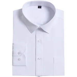 Classic white long-sleeved business dress shirt for men with convenient front pocket