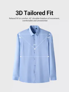 Camisa de hombre azul claro de manga larga en fibra de bambú, con corte 3D casual cómodo