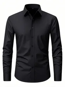 Professional black non-iron four-way stretch slim fit long sleeve business dress shirt