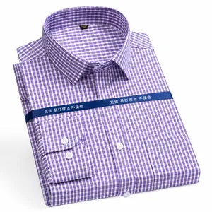 Camisa profesional de hombre de manga larga con cuadros morados estilo casual de negocios