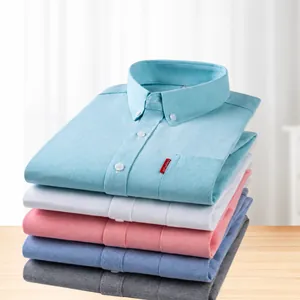 Premium men's casual long-sleeve cotton Oxford shirt stack in multiple color options