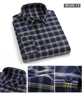 Dettaglio camicia a quadri in 100% cotone spazzolato con colletto, trama e bottone