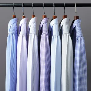 Camisa de Manga Larga Casual de Negocios para Hombre Mezcla de Algodón Rayas Cuadros Sin Planchado Camisa de Vestir Regular Fit