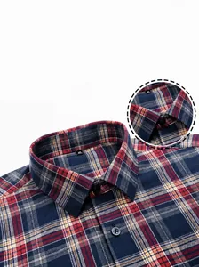 Chemise décontractée pour hommes en coton brossé à carreaux avec col carré simple