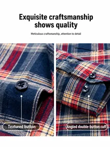 Détail de chemise à carreaux pour hommes 100 % coton gratté avec boutons et poignets