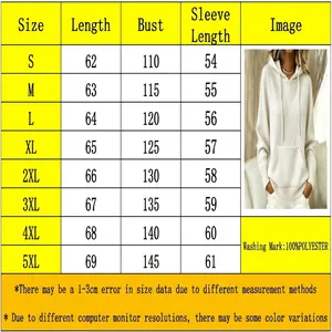 Women's knitted hoodie size chart with length, bust, and sleeve measurements for sizes S to 5XL