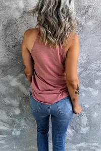 Back view detail of a pink halter neck sleeveless tank top for women summer fashion