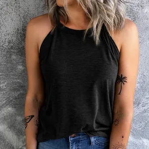 Women Summer Halter Tank Top Double Strap Sleeveless Camisole Casual Solid Ribbed Knit Top Slim Fit Backless Shirt Vest