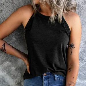 Minimalist women's black halter neck tank top for casual spring summer fashion style