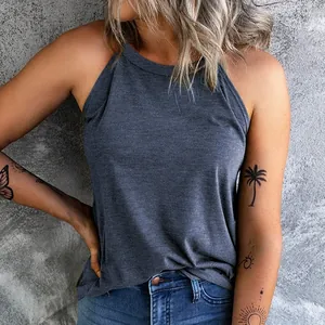 Stylish women's dark grey halter neck sleeveless tank top for summer fashion wear