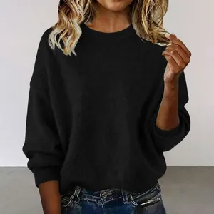 Loose fit crew neck black sweater for women with soft knit texture details