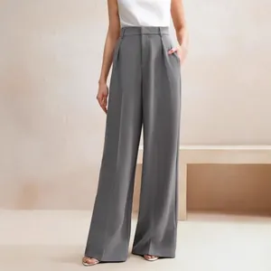 Elegant high-waist gray wide-leg trousers for women business casual professional style