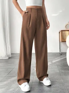 High-waisted brown wide-leg dress pants with front pleats for a sophisticated look