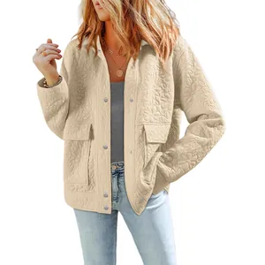 Giacca da Donna alla Moda Casual in Poliestere Trapuntata con Texture Floreale Vestibilità Larga Bavero con Bottoni Capispalla con Tasche Cappotto Autunno Inverno