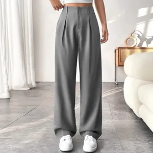 Elegant women's high-waisted wide-leg trousers in grey for a professional chic look