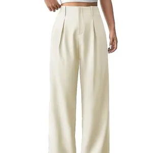 Elegant high-waisted cream straight-leg trousers for a professional and chic look