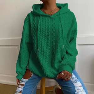 Sudadera con Capucha Casual Jacquard Trenzado para Mujer Manga Larga Poliéster Color Sólido Top