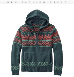Vista frontale felpa con cappuccio in maglia da uomo con motivo Fair Isle arancio