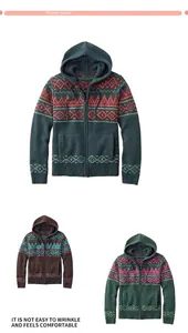 Dettaglio del cardigan con cappuccio in maglia Fair Isle da uomo in vari colori