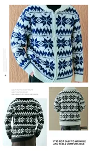 Detailed view of men's knitted cardigan with vintage snowflake pattern and zip