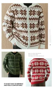 Vintage men's zip-up cardigan sweater featuring a classic Nordic snowflake pattern