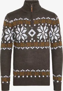 Maglione da uomo in maglia vintage con collo a mezza zip e motivi a fiocchi di neve nordici