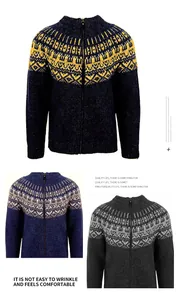 Detail view of various color options for men's slim-fit zippered jacquard knit sweater