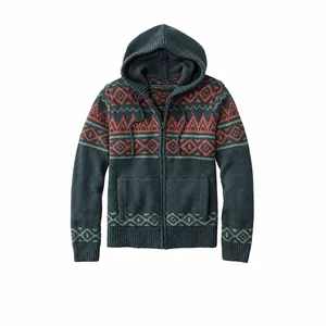 Cardigan in Maglia da Uomo Con Cappuccio Poliestere Motivo Geometrico Fair Isle Giacca Maglione Casual Retro Moda Top per Ragazzi
