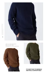 Vue détaillée de pulls en maille pour hommes à motif quadrillé en trois couleurs