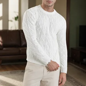 Men's Cable Knit Sweater Solid Color Long Sleeve Pullover Crewneck Turtleneck Knitted Jumper Urban Fashion Warm Jumper Top