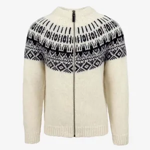 Premium men's casual slim fit knit cardigan featuring Nordic jacquard patterns and full zip