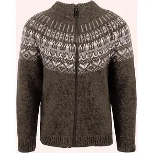 Stylish men's slim-fit jacquard zip-up sweater featuring classic Nordic Fair Isle pattern
