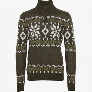 Maglione in Maglia da Uomo Vintage Con Mezza Zip Nordic Snowflake Jacquard Slim Fit Casual Pullover Invernale Caldo Top