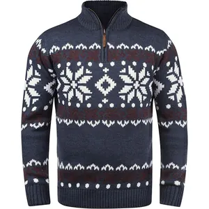 Maglione in maglia Fair Isle retrò da uomo con colletto a metà zip e motivo a fiocchi