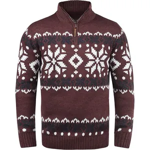 Maglione da uomo in maglia slim fit con mezza zip e motivo a fiocchi di neve