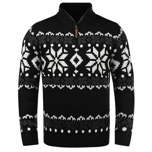 Maglione vintage in maglia da uomo con mezza zip e motivi geometrici a fiocchi di neve